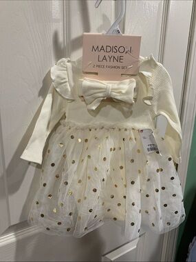 Madison Cream and Gold Polka Dot 2-Piece Girls' dress set